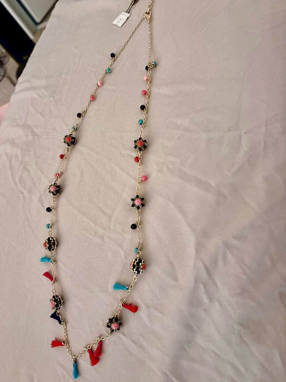 Talbots boho Gold-Tone Necklace with Pink, Red, Turquoise, Blue Flower Accents